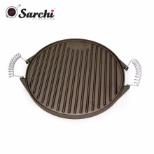 Round Cast Iron Griddle Pan With Stainless Steel Spring Handles
